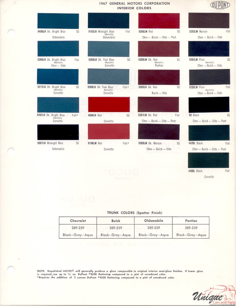 1967 General Motors Paint Charts DuPont 9
